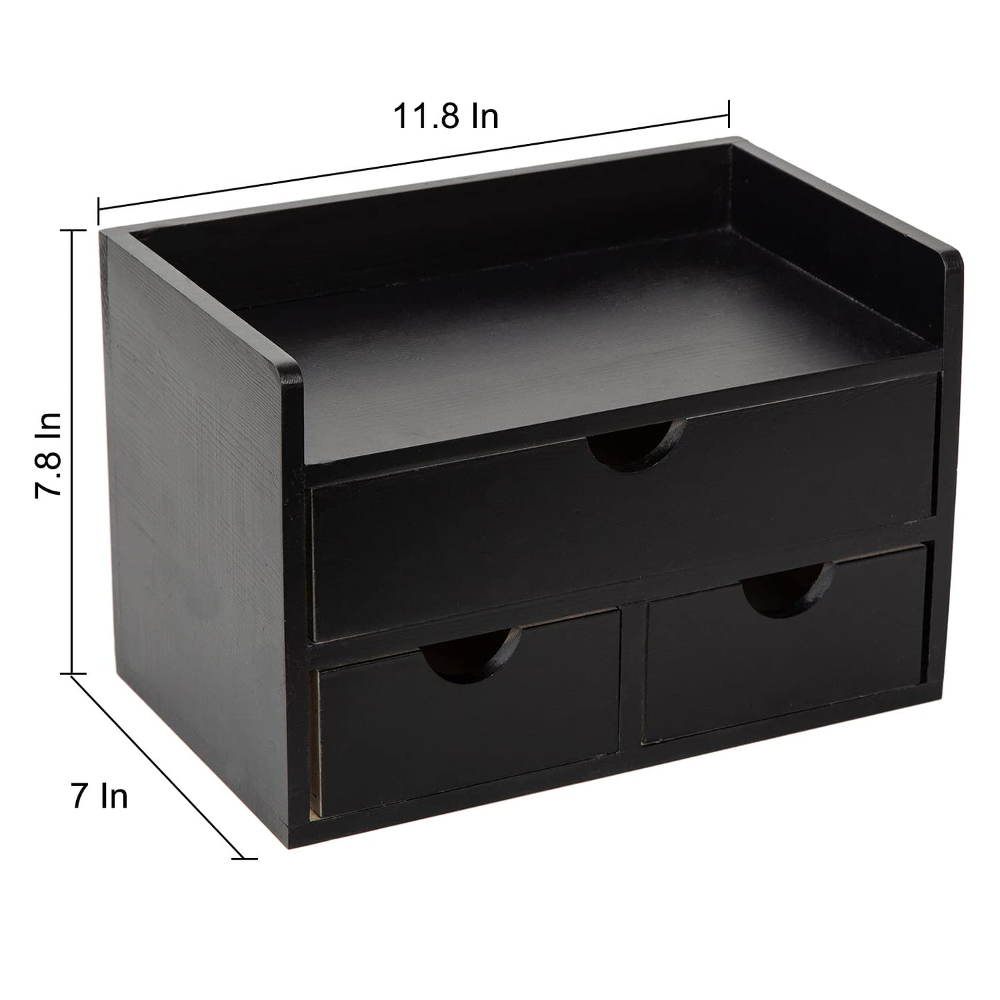 ExoLiry Black Bamboo Desk Organizer Wooden Storage Cabinet 3 Drawers with Shelf Tabletop Organization Box Home Office Workspace Bathroom Toiletries Supplies Caddy Vanity Makeup Stationery Holder