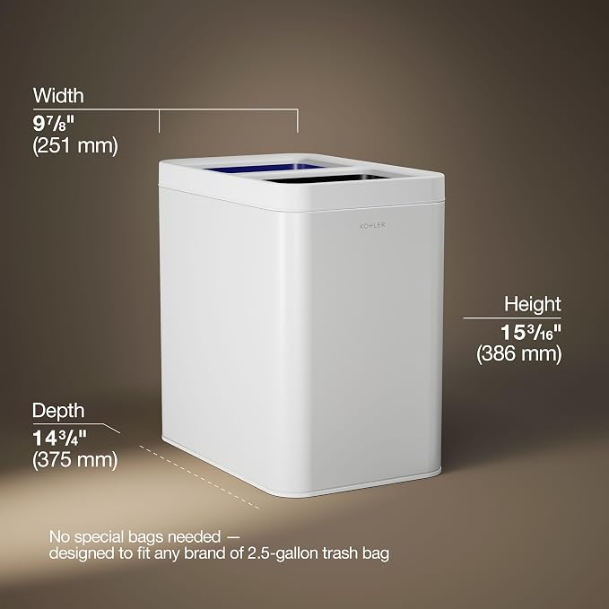 Kohler K-31315-STW 22-Liter Dual-Bin Open-Top Trash Can, White Stainless Steel