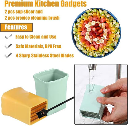 3-in-1 Strawberry, Egg & Cup Slicer - Sharp Stainless Steel Blade for Soft Fruits like Banana & Kiwi - Quick Fruit Salad Maker (Yellow/Green/Navy Blue)