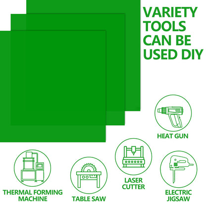 Frddiud 3 Pcs Green Transparent Acrylic Sheets, 12 x 12 x 1/8 Inch Laser Cutting Sheets for DIY Projects, Crafts, Art Display, Signs