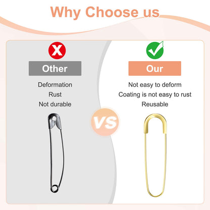 M METERXITY 10-Pack Large Safety Pin, 3.15 in(80mm) Zinc Alloy Heavy Brooch Pin for Sewing Clothes/Costume/Skirts Garments/Craft Supplies, Decorative Safety Pins [Gold Tone]
