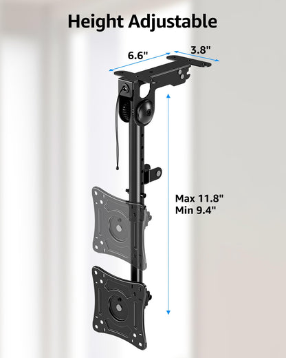 MOUNTUP Ceiling Monitor Mount for 13-32'', Max 22lbs Sceen, Flip Down Computer Monitor Mount, Folding Ceiling Mount with Full Motion Tilt Swivel Rotation, for Garage, Workshop, Sloped & Flat Ceilings