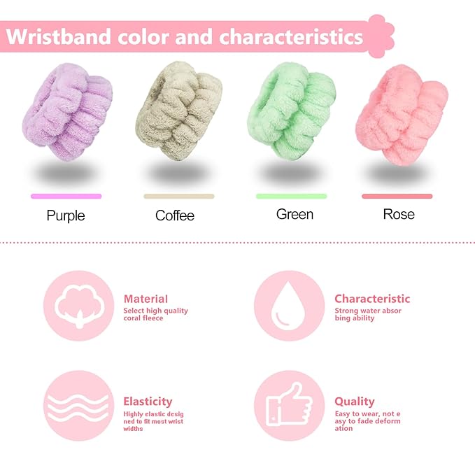 8pcs Wrist Bands for Washing Face, Absorbent Face Washing Wristbands,