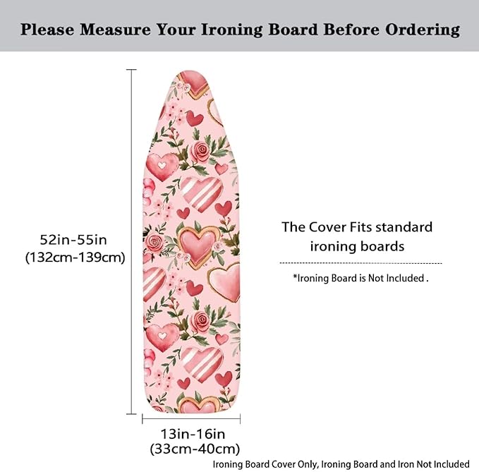 Pink Rose Ironing Board Cover Love Heart Iron Board Cover Thick Romantic Home