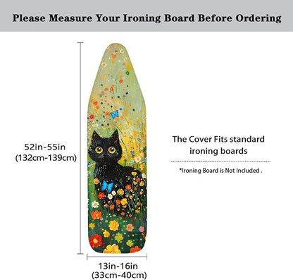 GLENLCWE Black Cat Hippie Flower Ironing Board Cover, 54x15 inches, Iron Board