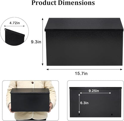 Decaller Large Capacity Mailbox, Wall Mount Mail Box for Letters & Small Packages, Rust-Proof Metal Post Box for Outside, 15.7" x 9.3" x 4.7", 08 Black