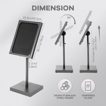 Vaste Large Steel Menu Displays Adjustable Floor Standing Holder Advertising Display with Cover Heavy-duty Base LED Lights Locks for Shopping malls restaurants conferences exhibitions（Black）