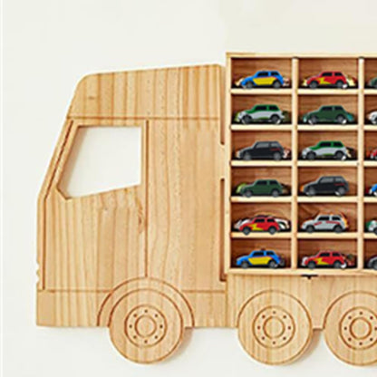 Wasaiggon Wood Toy Car Display Rack, Holds 42 Diecast Cars Model Car Display Case 1/64 Scale Toy Cars Organizer Freestanding or Wall-Mounted Toy Car Storage Cabinet