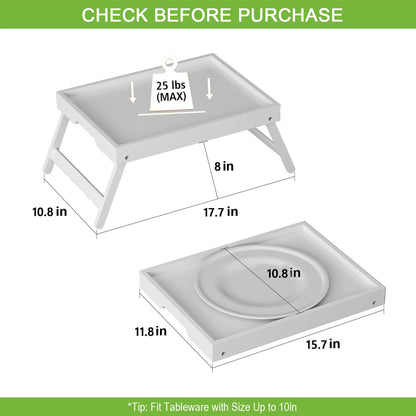 Youpehom Bed Tray Table with Folding Legs,Bamboo Breakfast in Bed for Kitchen Serving Tray,Sofa,Eating,Used As Laptop Desk Snack Tray 2 Pack (White)