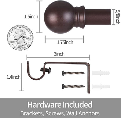 Thestoa Brown Curtain Rods for Windows 30-62 Inch, 5/8" Stainless Steel Small Curtain Rod for Bedroom, Living Room,Kitchen,Farmhouse