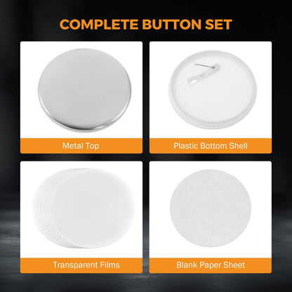 BEAMNOVA 200 Sets of Button Parts Supplies 58mm / 2.28 in (Approx. 2-1/4 inch) for Round Button Maker Machine Pin Maker, Every Set Includes Tinplate Top, Plastic Clip Bottom & Plastic Film