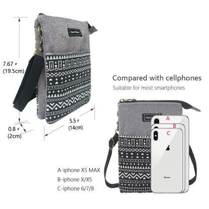 Roomy Cell Phone Purse Wallet Canvas Small Crossbody Purse Bags with Shoulder Strap For Women teen girlsl (B-black and gray)