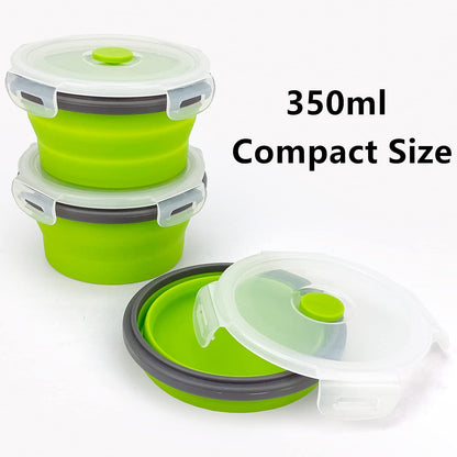 CCyanzi 3piece Round Collapsible Bowl with Lids, Silicone Food Storage Containers, Microwave & Freezer Safe, Space Saving for Kitchen Cabinet and Camping Backpack,(Pink)