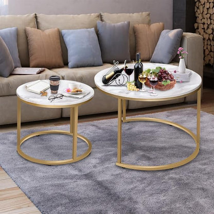 Garden 4 you Nesting Coffee Table Faux White Marble for Small Place 2 Sets Modern Furniture Living Room Sets End Side Table Night Stand for Bed Room Dining Room