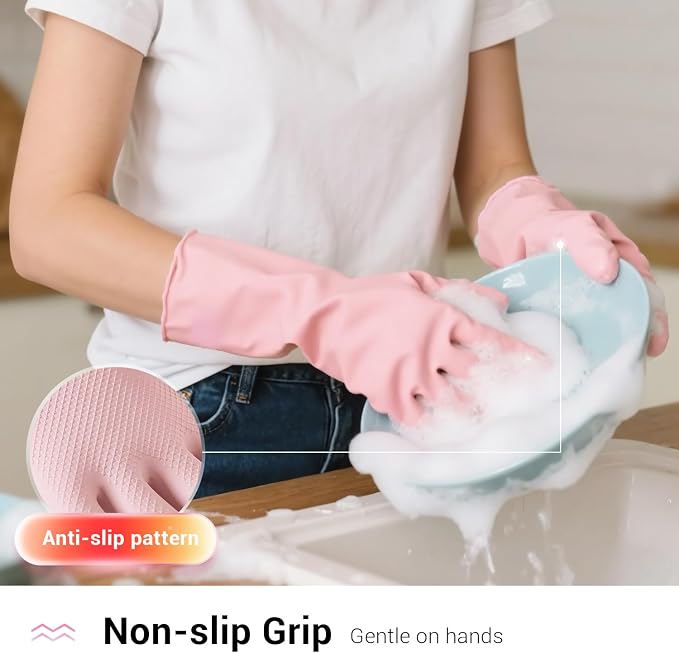 ThxToms 4 Pairs Reusable Dishwashing Cleaning Gloves,10 Mil Thick, 13" | Non-Slip Rubber Kitchen Gloves, Multi-Color, Ideal for Household, Bathroom, Pet Care & Gardening, Medium