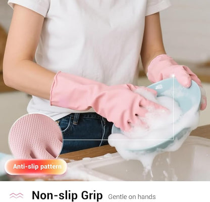 ThxToms 4 Pairs Reusable Dishwashing Cleaning Gloves,10 Mil Thick, 13" | Non-Slip Rubber Kitchen Gloves, Multi-Color, Ideal for Household, Bathroom, Pet Care & Gardening, Medium
