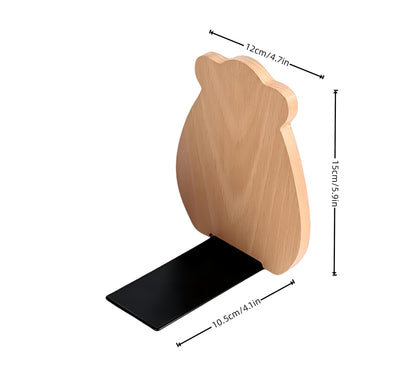 Cute Bear-Shaped Book Ends for Shelves, Detachable Design Bookends for Heavy Books, with Anti-Slip Foam Pads, an Ideal Gift for Book Fans (Pack of 2,Beech Wood Bear)