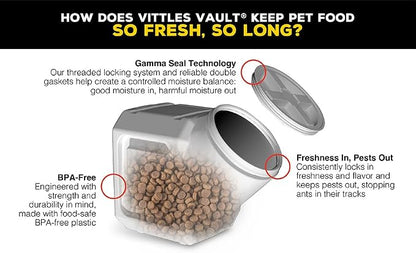 Vittles Vault Traditional Pet Food Storage Container For Dog Kibbles/Bird Seed/Oatmeal/Rice/Flour/Cereal, BPA Free Plastic, Sealed Airtight For Cat Food, Up To 50 lb, Made in USA, With Scoop, Gray