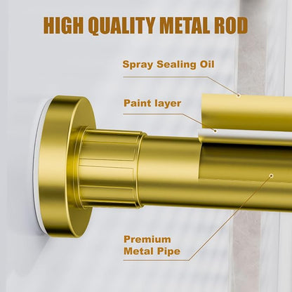 Ausemku Shower Curtain Rod 32-80 Inch Adjustable - 1 Inch Diameter Heavy Duty No drill Spring Tension Shower Rod, Non-Slip Rustproof Telescopic Rod for Bathroom, Gold