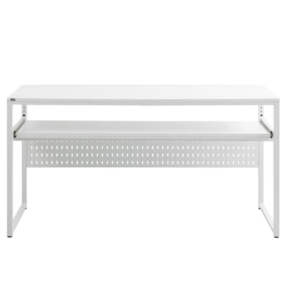 LYYL Music Studio Desk with Keyboard Tray, for Full 88 Keys and 61 Keys (Music Producer Desk) (White, 88 Keys (Without Height Adjustment Bracket)