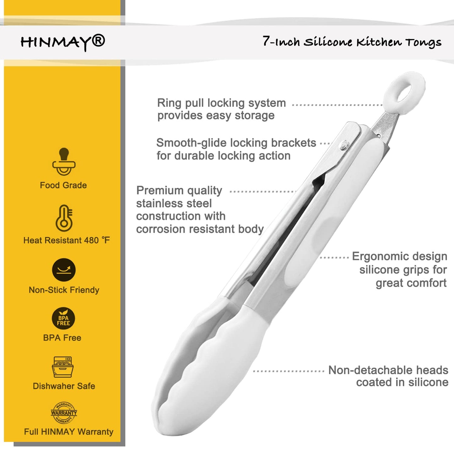 Small Silicone Tongs 7-Inch Mini Serving Tongs, Set of 3 (Black Gray White)