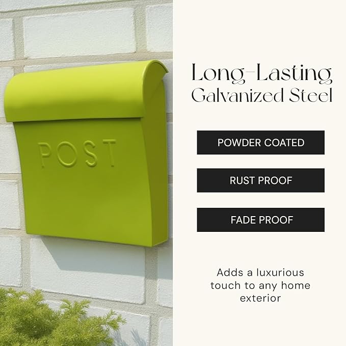 NACH Wall Mount Mailboxes for Outside, 11x4.5x12.5 in Pistachio Green Mail Boxes for House Outside, Waterproof Mailbox - Vicki-Style Mail Box