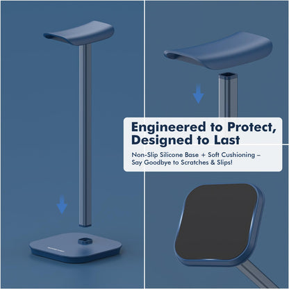 MANMUVIMO Headphone Stand, Desktop Headset Holder Heavy Base Desk Earphone Stand Aluminum Gaming Headset Hanger Rack for AirPods Max, AirPods, AirPods Pro, Sony, Beats, Bose, Razer and More(Blue)