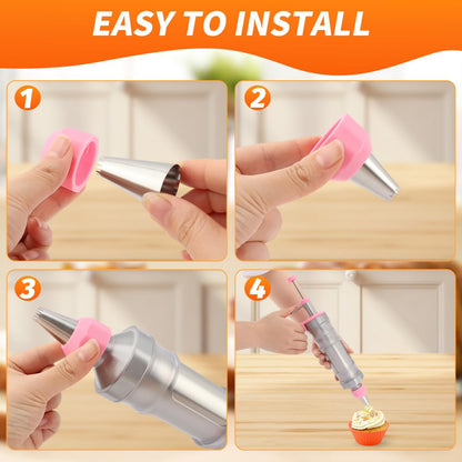 Dessert Decorating Syringe Set, 24Pcs Frosting Piping Kit with 6 Piping Tips, 12 Silicone Cupcake, Stainless Steel Cupcake Decorating Kit Piping Bags and Tips Set