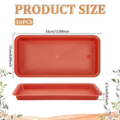INTERWARM 16 Pack Rectangular Plastic Plant Saucers Tray Bulk, 13x6.7Inch Large Plastic Plant Drip Trays Flower Pot Drip Trays for Indoor and Outdoor No Holes Window Shelf, Indian Red