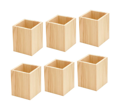 Cregugua 6 Pack Wood Pen hlolder Unfinished Wooden Pencil Holder for Homemade DIY Crafts (3"x3"x4")