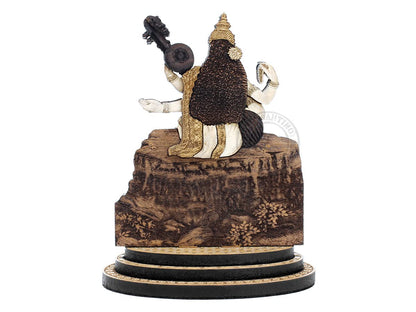 PLEASANTINO - 4 Inch Goddess Saraswati Wood Carved Statue in Exotic Hard Woods - Multi Layered Hand Made Wooden Goddess of Knowledge Idol for Car Dashboard, Home, Office, and Travel