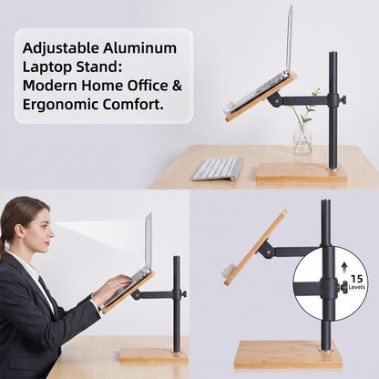 Coslony Adjustable Laptop Stand with Wood Platform and Sturdy Base, Height Adjustable Desk Mount for Laptops (Large)