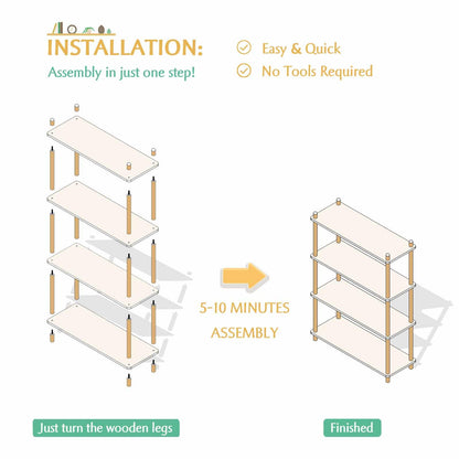 IOTXY 5-Tier Wooden Shelf Bookcase - Modern Open Bookshelf, Free Standing Storage Rack, Multifunctional Display Stand for Home and Office, White, Rectangle