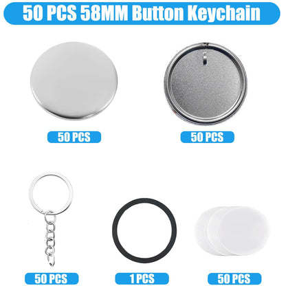 Rntfunre 200 PCS 58mm/2.25 inch Button Maker Keychains Supplies, Metal Badge Sets with Metal Shell Back Cover, Transparent Film and Chain Head