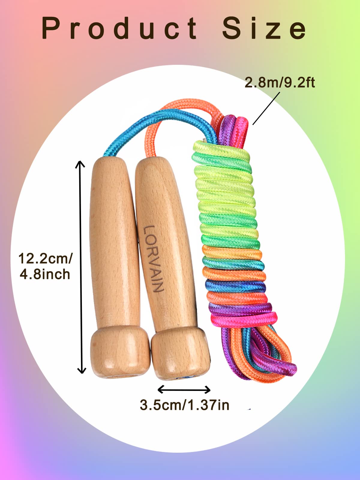 Lorvain Jump Rope for Kids, Adjustable Kids Jump Ropes for Girls Boys Toddler Fitness, Cotton Skipping Rope with Wooden Handle for Outdoor Fun Activities Exercise