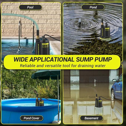 1/2HP Automatic Submersible Water Pump,110V Sump Pump Submersible with 2650 GPH Water Removal, 3/4” Garden Hose Check Valve Adapter for Swimming Pool Cover Hot Tubs Flooded House Basement
