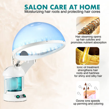 DENFANY Hair Steamer, 2 in 1 Hair and Face Steamer for Natural Hair with UV Ozone, Face Steamer Hair Humidifier Moisturising Hydration System Sprayer for Personal Care Use at Home and Salon