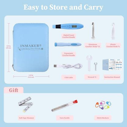 INMAKER Light up Crochet Hooks Ergonomic Soft Grip, Large Counting Crochet Hook Set Digital, Lighted Crochet Needles Kit with Case