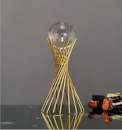 WQKING 3D Modern Abstract Art Crystal Ball with Gold Iron Stand Decorative Ornaments for Living Room Bedroom TV Cabinet Crafts Gifts Office Home Deco (5.5" D x 3.1" W x 7" H)