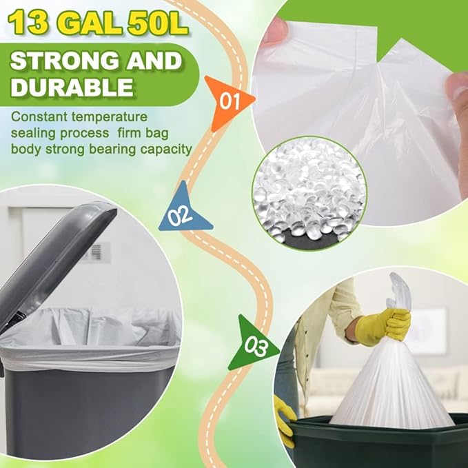 SWIHELP Tall Kitchen Trash Bags 13 Gallon Garbage Bags 50 Liters Plastic Trash