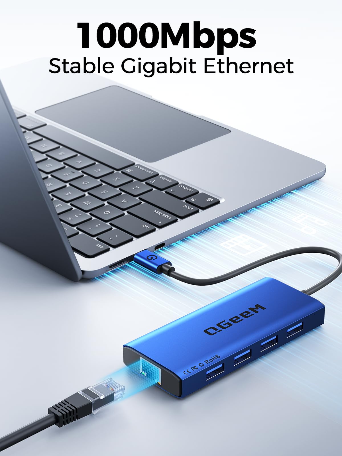 QGeeM USB C Hub Ethernet,9 in 1 USB Type C Hub HDMI Multi-Port Converter Adapter,100W Pd, USB 3.0,SD/TF Card Reader,Compatible for MacBook Pro Air Ipad HP Dell Lenovo Chromebook etc.