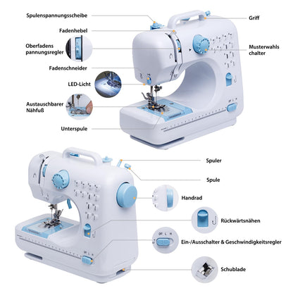 Sewing Machine for Beginners with Extension Table Mini Sewing Machines Kit Supplies 12 Built-in Stitches with Needles Assorted Thread Kit Starter Kit Easiest for Adult and Kids Ages 8-12 Easy Sewing