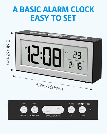 AMIR Small Digital Alarm Clock, Digital Clock Battery Operated with Temperature Date, Backlight LCD Screen, Desk Clock for Bedroom,Office,Travel (Batteries Included)