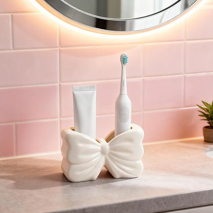 Bow Toothbrush Holder ， 2-Slot Toothbrush and Toothpaste Holder Cute Toothbrush