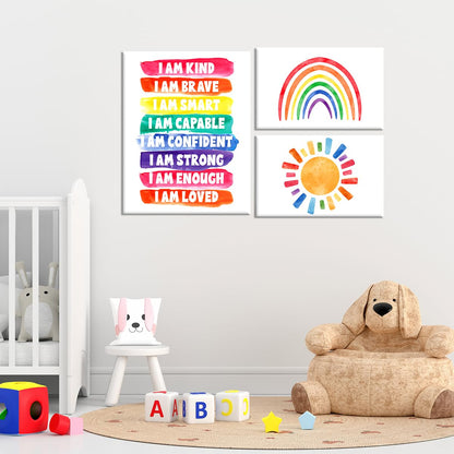 Kids Affirmation Wall Decor,Colourful Positive Daily Affirmations Wall Art Canvas Frame Poster Print for Kids Bedroom Nursery Classroom Playroom Wall Decor,Set of 6