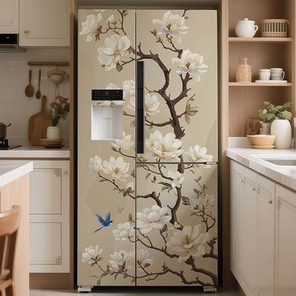 GOMAKERER 2 Pcs Branch and Bird Removable Refrigerator Wraps, Self-Adhesive Fridge Stickers Peel and Stick Vinyl Fridge Decals Sticker for Living Room Kitchen Bar Home Door Decor, 16.34x78.74 Inch