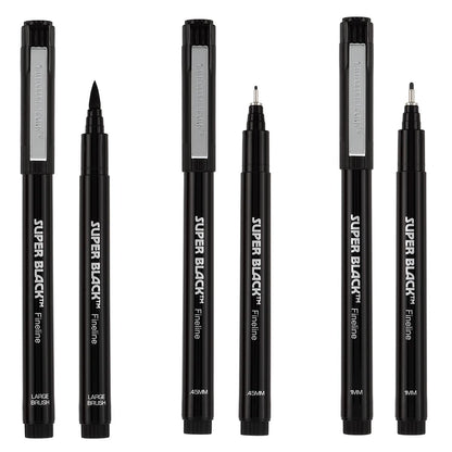 Creative Mark Calligraphy & Fineliner Pen Set of 3 Lettering & Calligraphy Drawing - Super Black, Permanent, Waterproof, & Acid-Free Chisel Nylon-Nibs Pens & Medium Brush Tip