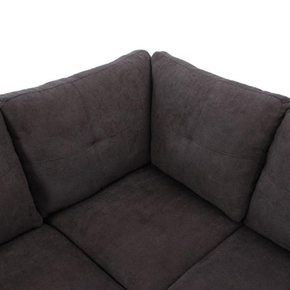 UOCFYK Dark Brown L-Shaped 3-Piece Flannel Sofa with Storage Ottoman Set, Sectional Couch Sofa Set for Living Room, Office, Small Space