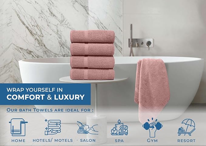 DAN RIVER Bath Towels Set of 4, 27 x 54 Inches, 100% Cotton, Larger & Lighter