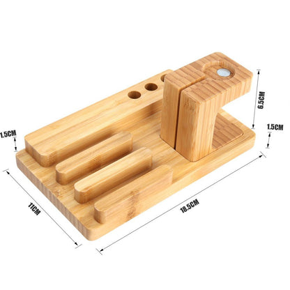 Bamboo Wood Multi-Device Desktop Charging Dock Station Charger Holder Cradle Charge Stand for iPhone 16 15 14 13 12 11 Pro Max iWatch 2 3 4 5 Compatible with iPad Mini Air Pro 2 3 Smartphones